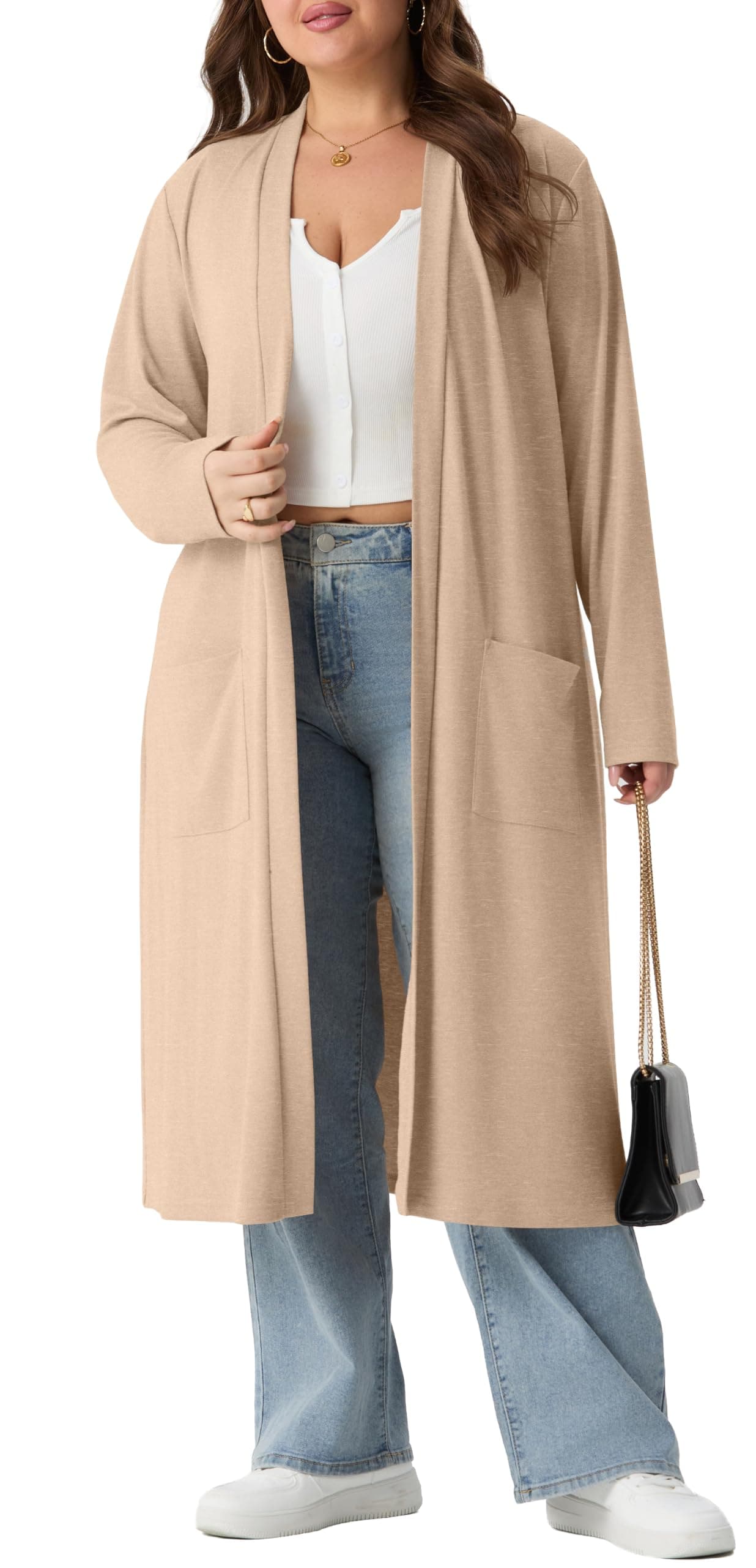 Plus-size lightweight open-front cardigan