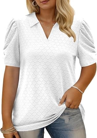 VISLILY plus-size white eyelet puff-sleeve top