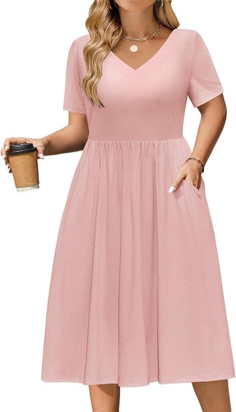 Light-pink plus-size A-line midi dress