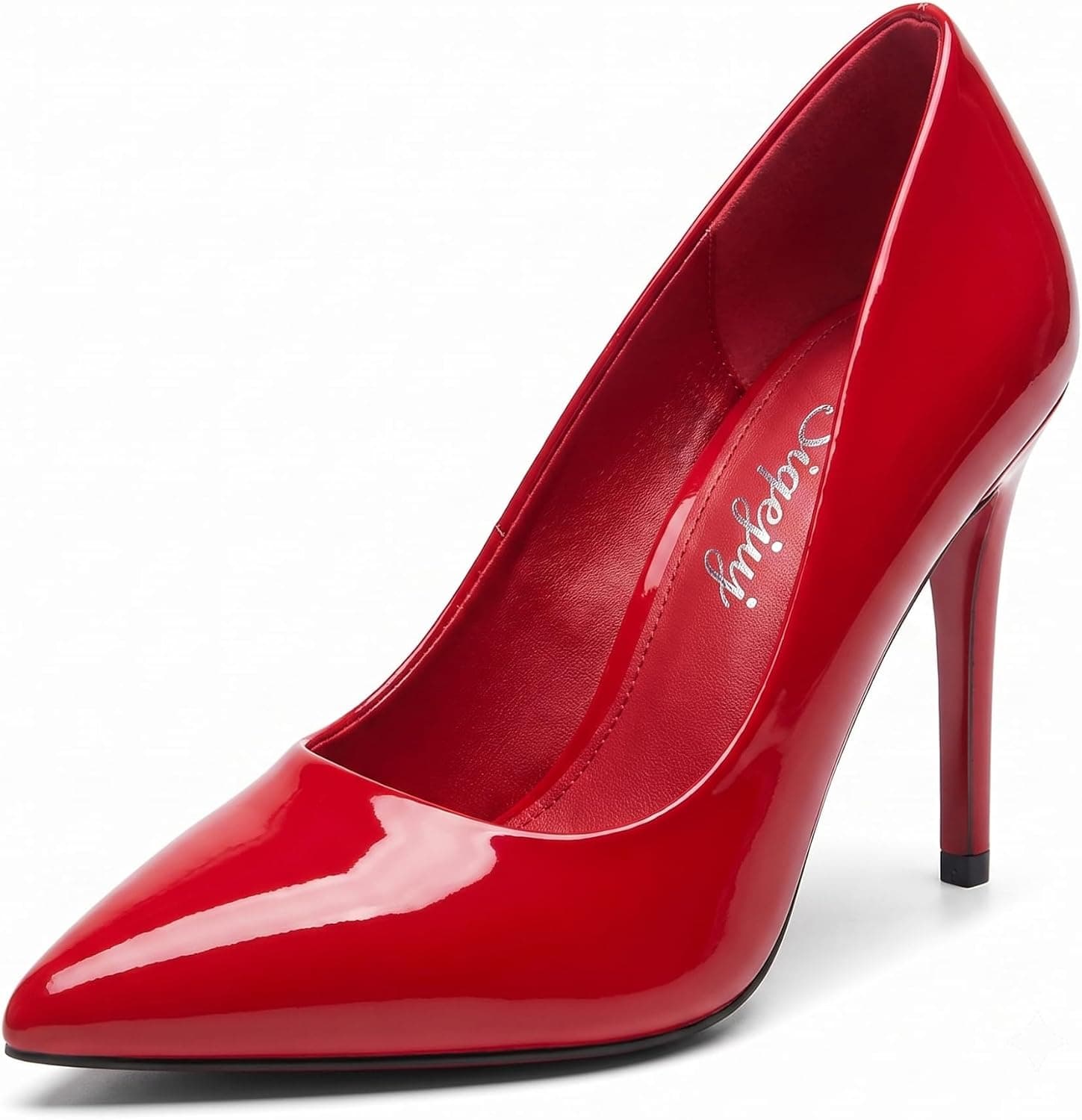 Shiny red pointed-toe stiletto pumps