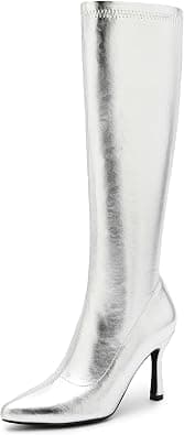 Women's silver pointed-toe knee-high stiletto boots