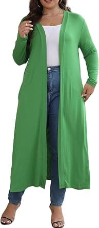 Green plus-size sheer mesh duster