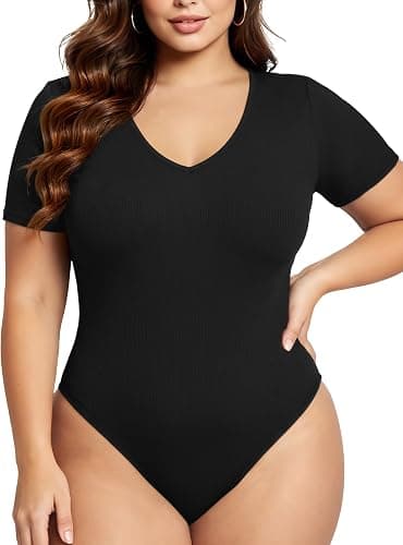 COOTRY black plus-size V-neck bodysuit