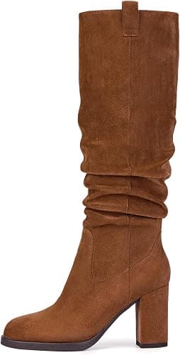 Dark brown suede tall boots