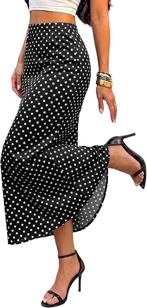 BLENCOT polka-dot satin midi skirt