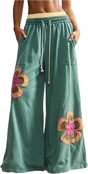 Dark floral wide-leg pants