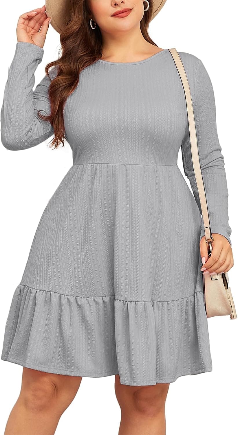 Light-gray plus-size fit-and-flare knit dress