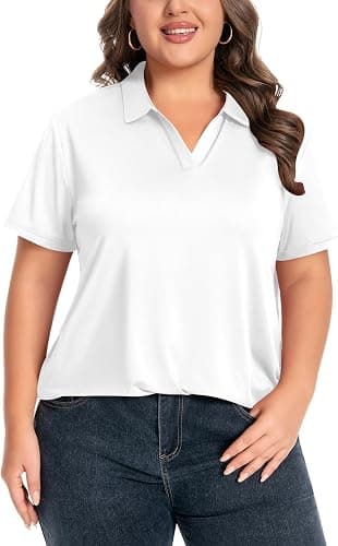 White plus-size V-neck polo shirt