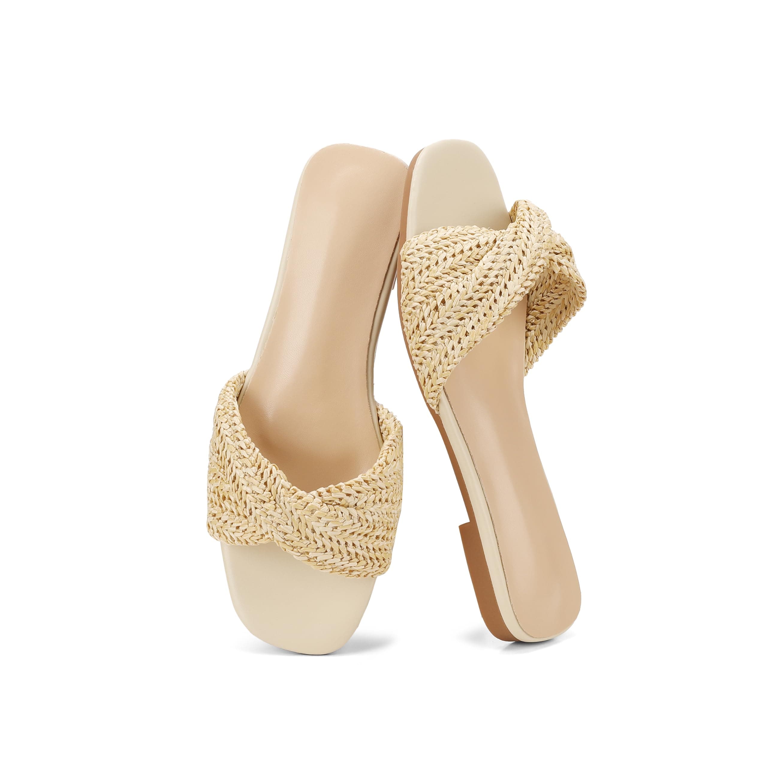 Tan braided leather flat sandals