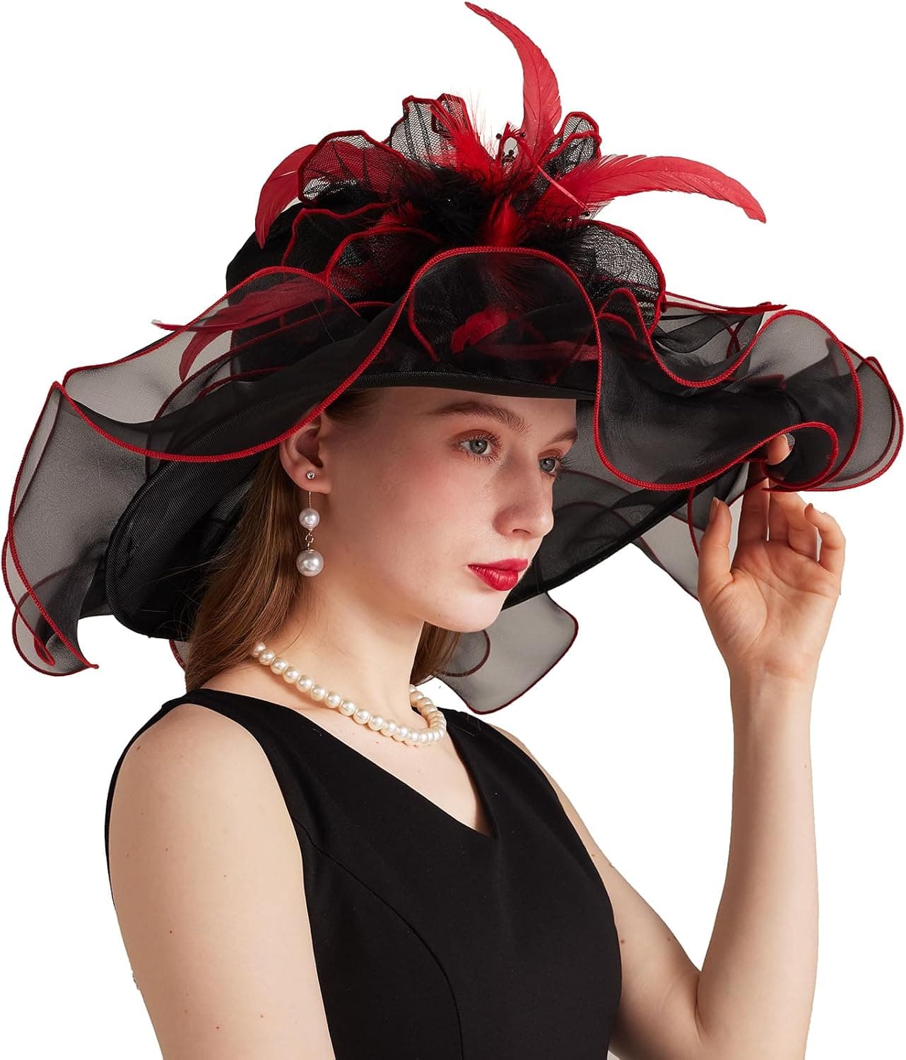 Black-and-red organza floral fascinator