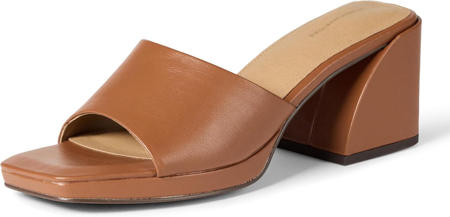 Tan low block-heel slides