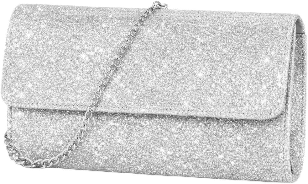 Silver glitter evening clutch