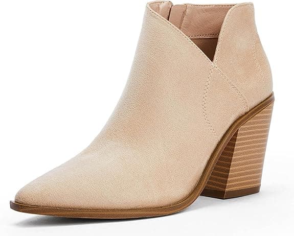 Taupe block-heel ankle boots