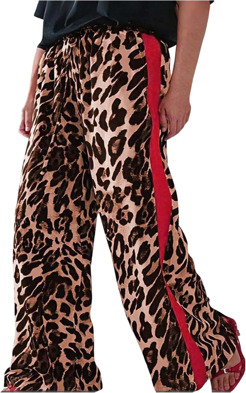 Brown plus-size leopard wide-leg trousers