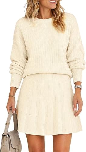 Creamy-white ribbed knit two-piece set