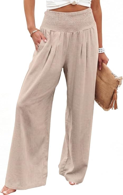 Beige linen-blend wide-leg pants