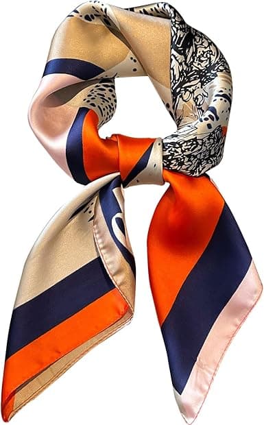 Orange-and-blue patterned handbag scarf