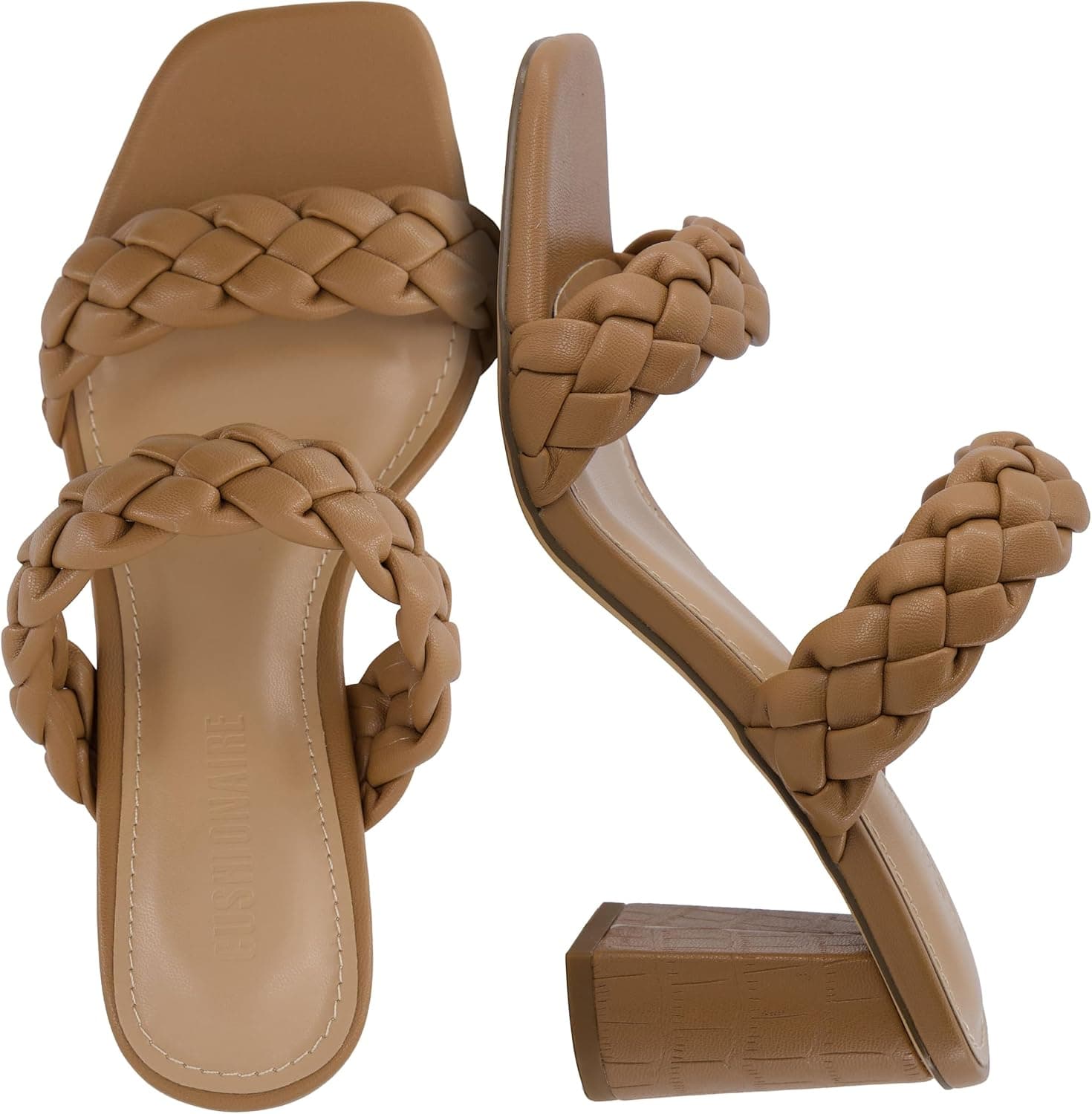 Tan braided block-heel sandals