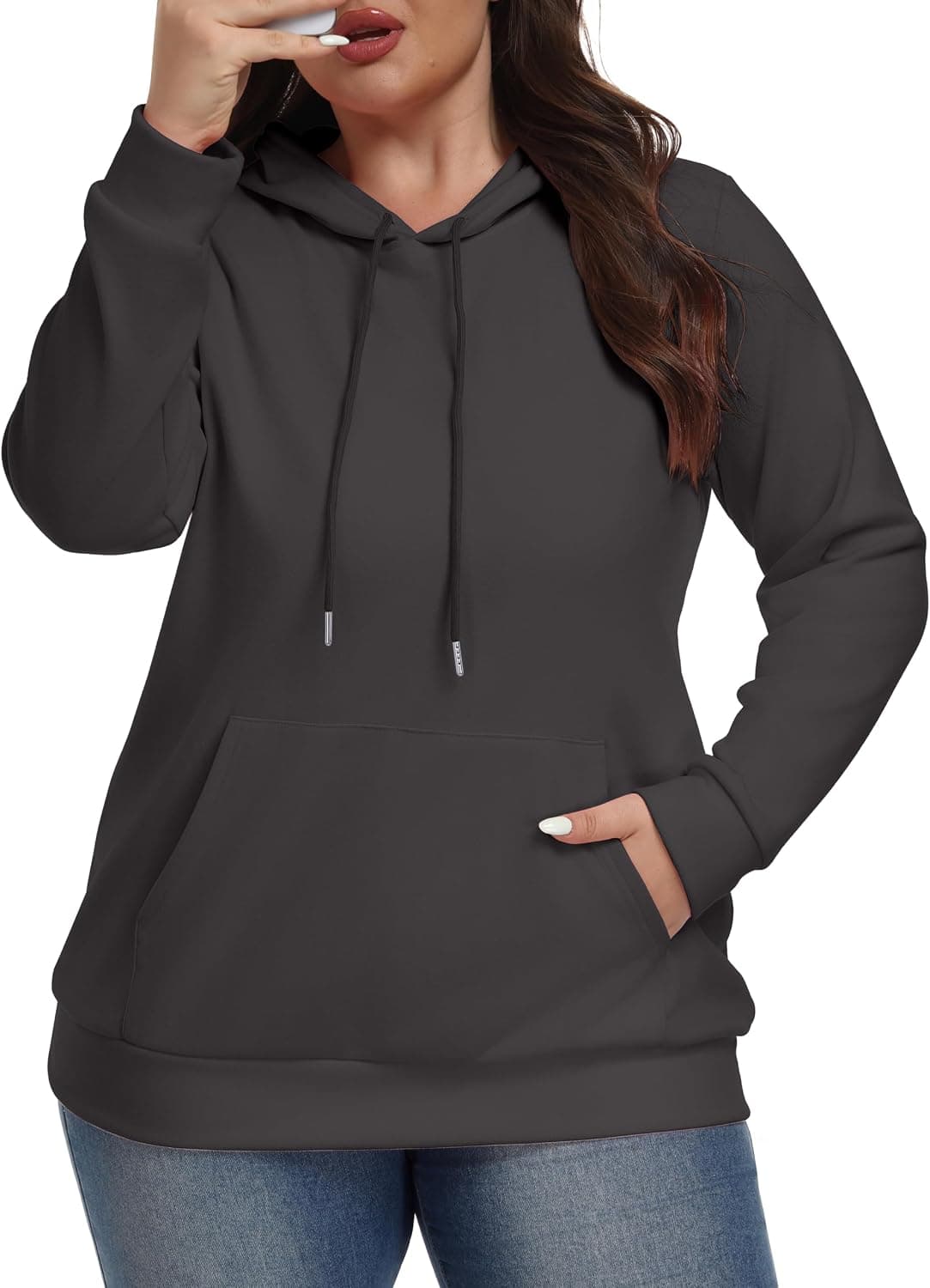 Dark-gray plus-size pullover hoodie