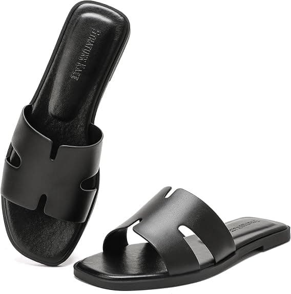 Stratuxx black faux-leather slide sandals