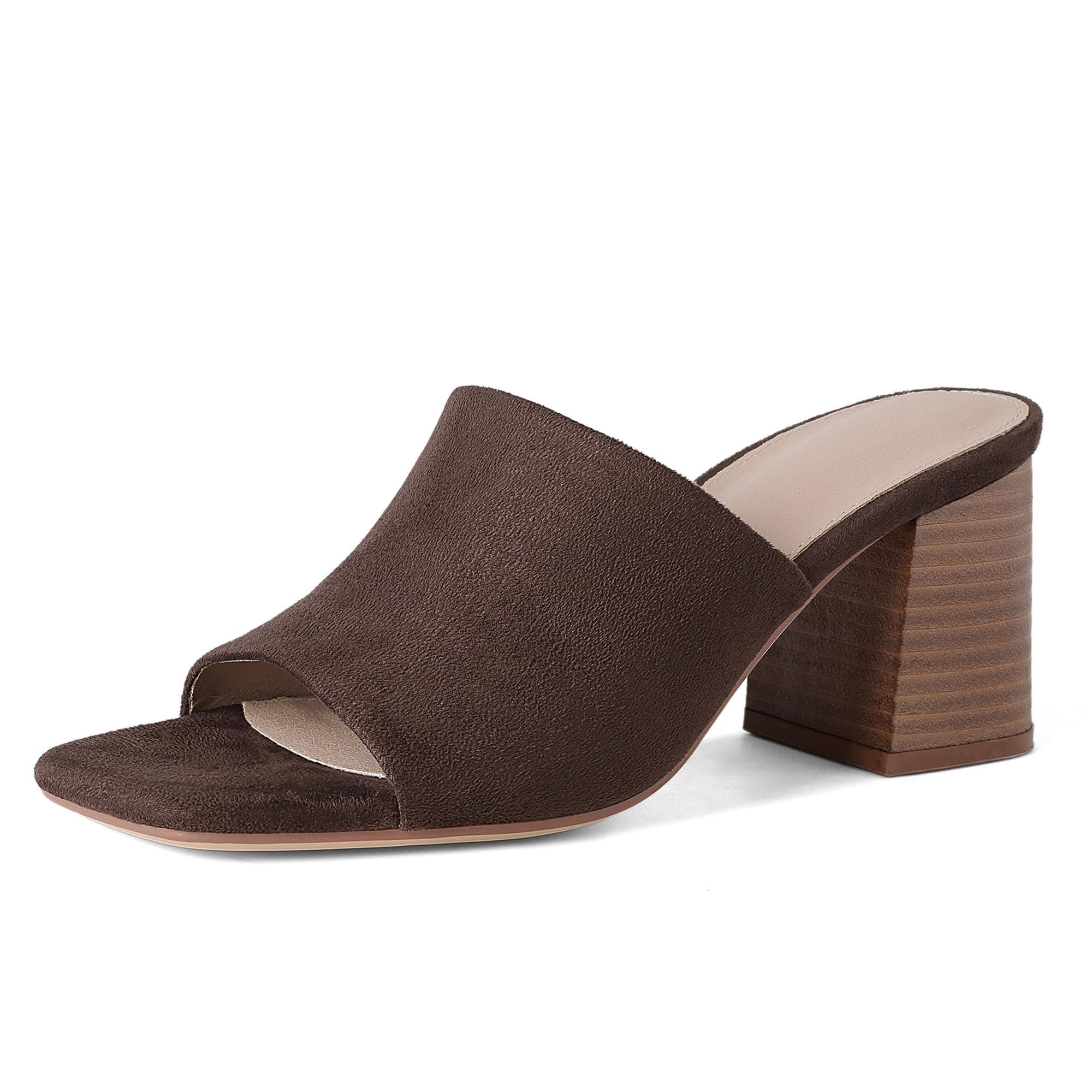 Brown chunky block-heel mules