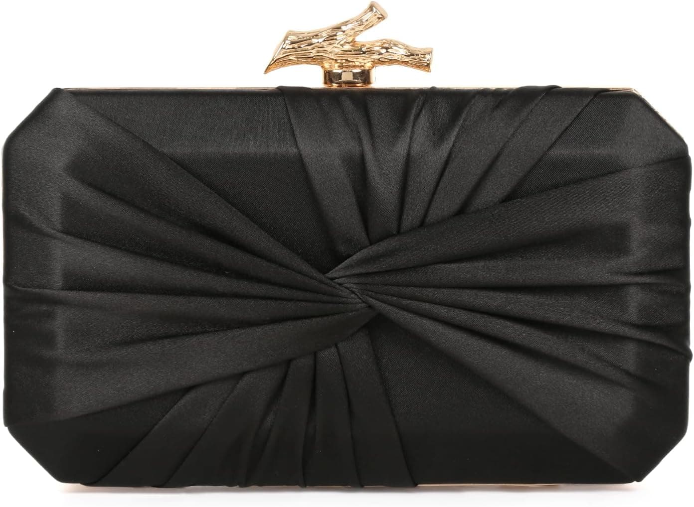 Black pleated satin clutch