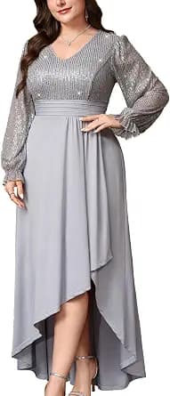 Sassique plus-size silver sequin formal midi dress