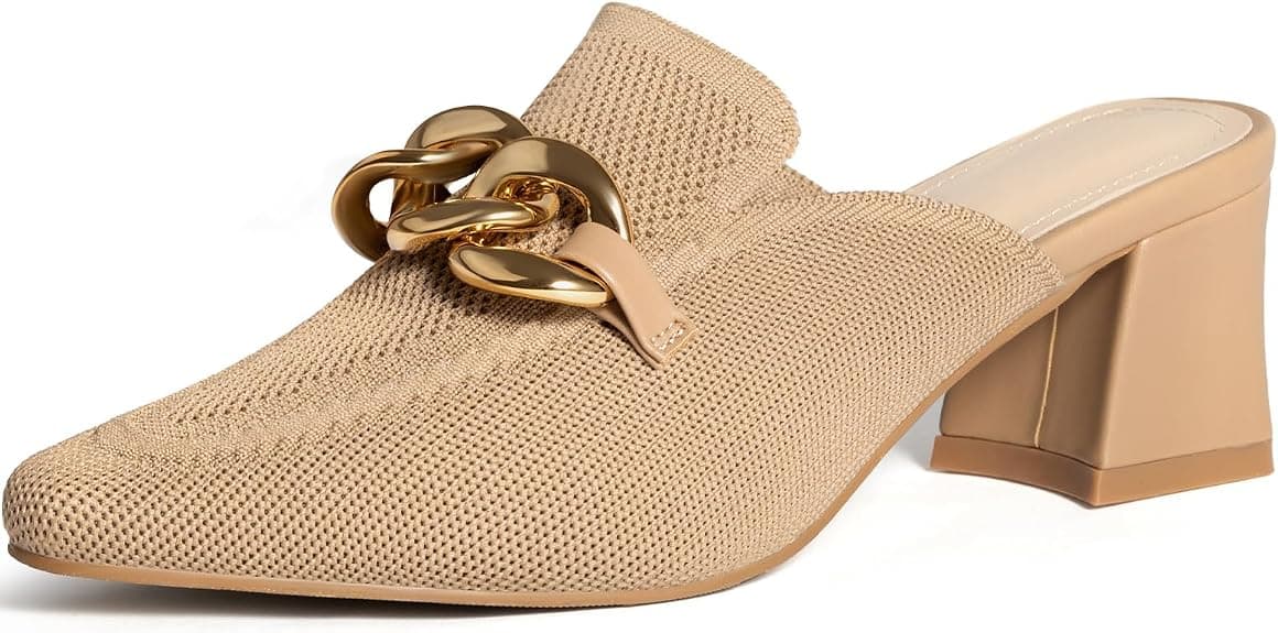 Nude pointed-toe block-heel mules