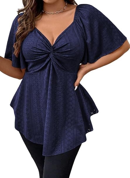 Eytino navy plus-size twist-front top