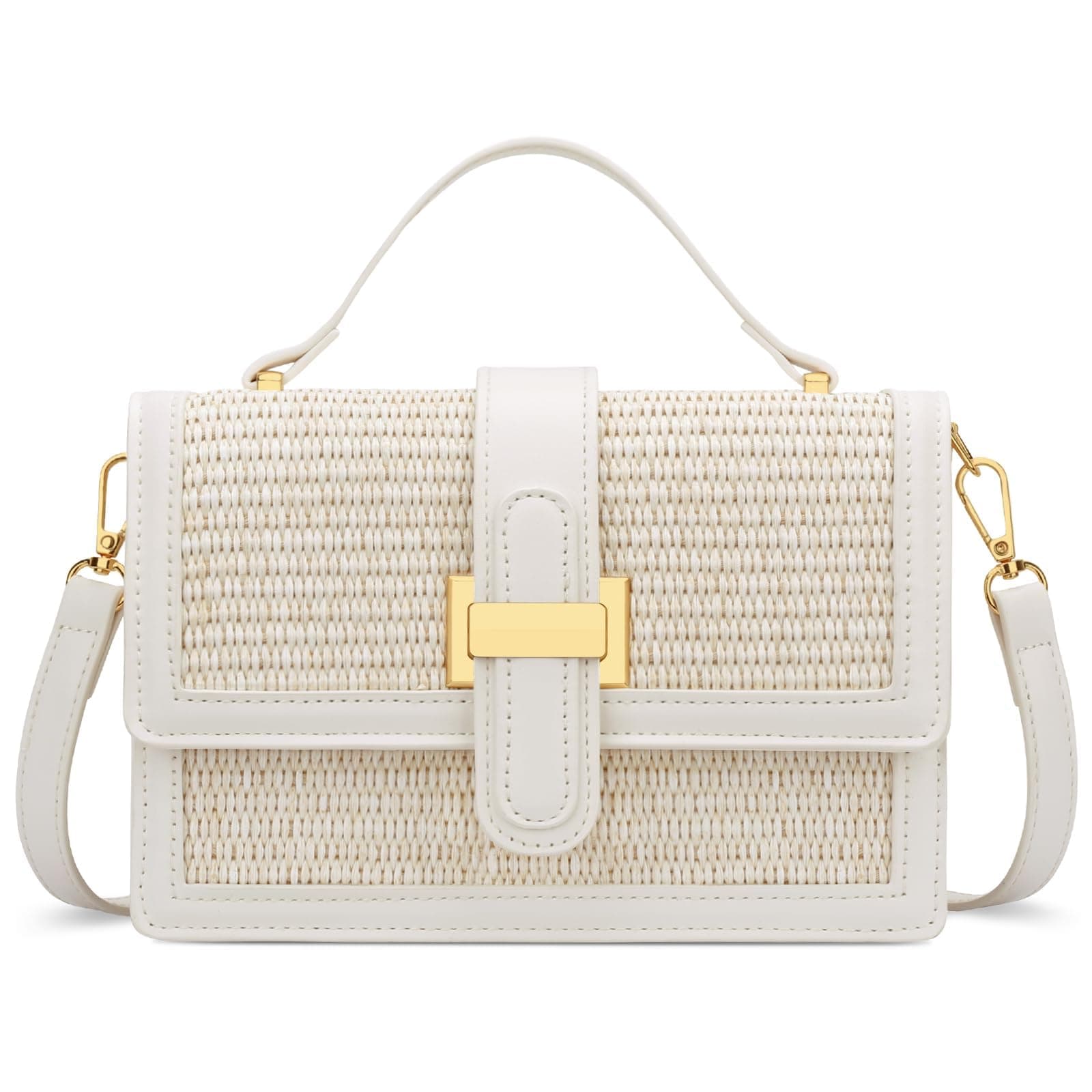 White woven top-handle handbag