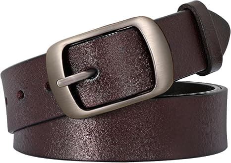 SUOSDEY coffee-brown leather belt