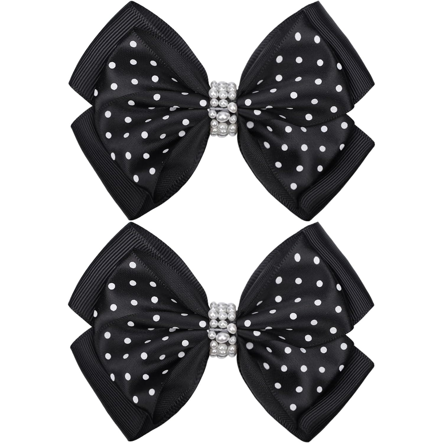 Black-and-white polka-dot hair bows