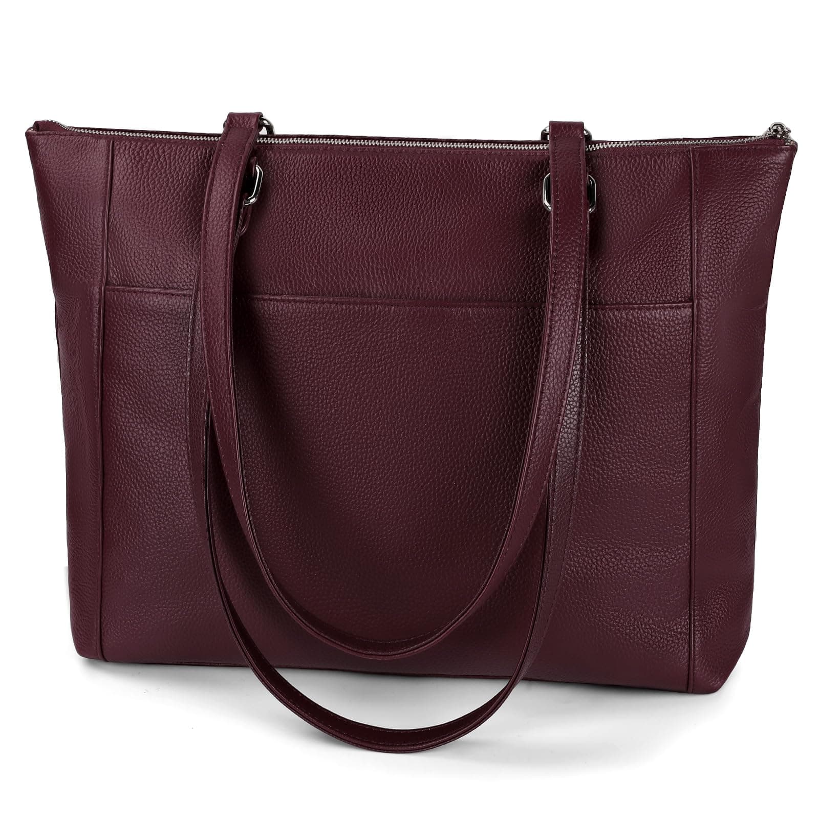 Burgundy-red genuine-leather tote
