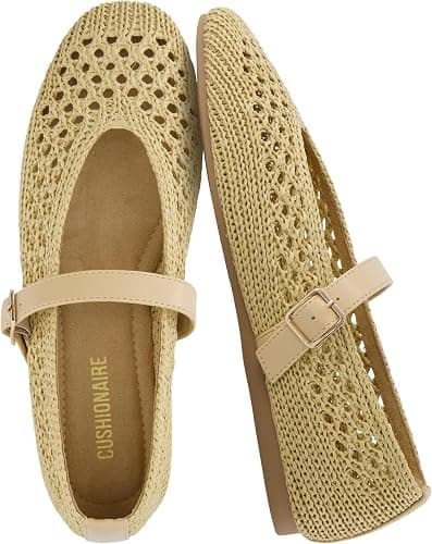 Natural woven Mary Jane ballet flats