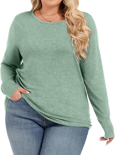 Light-green plus-size long-sleeve top