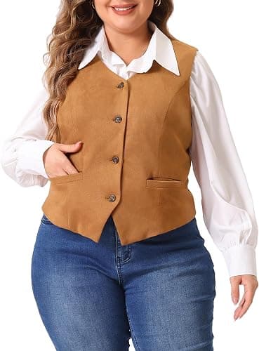 Agnes Orinda brown plus-size sleeveless vest