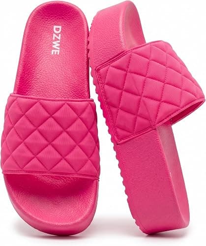 Pink quilted platform slide sandals