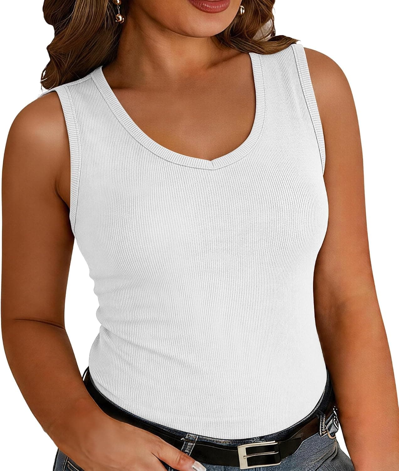White plus-size ribbed tank top