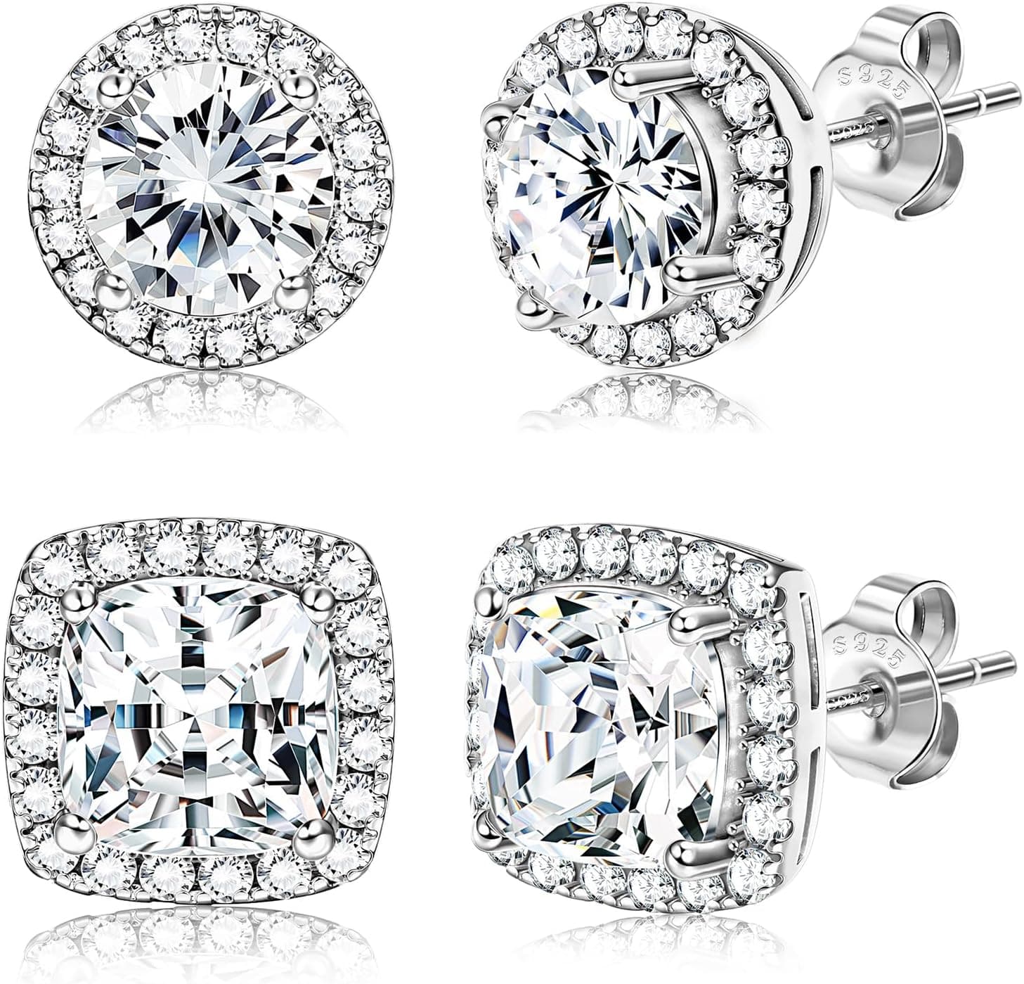 Silver-and-white CZ stud earrings