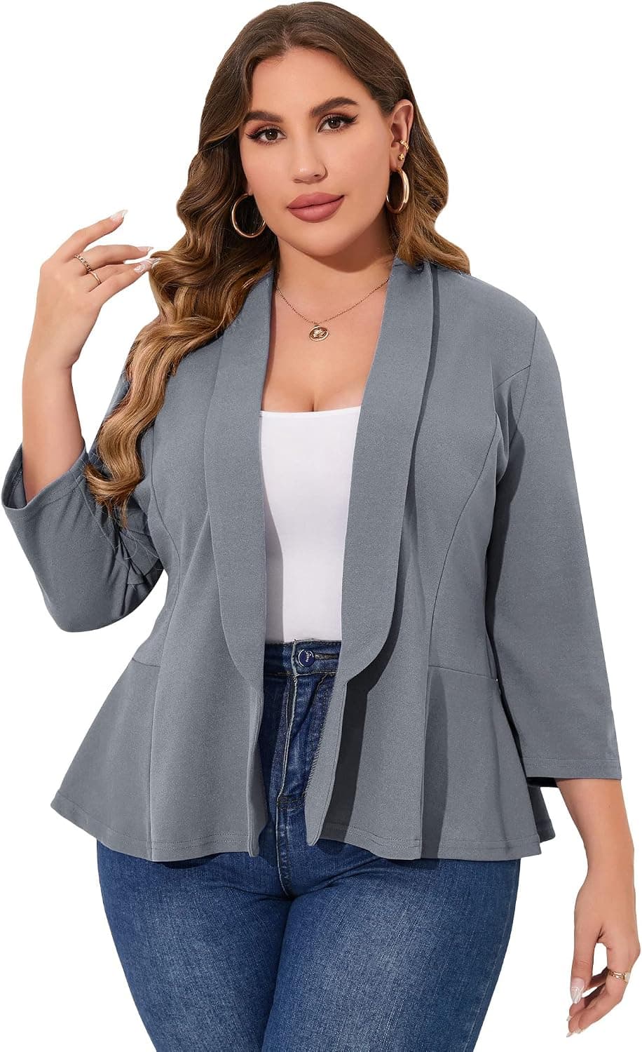 Gray plus-size open-front blazer