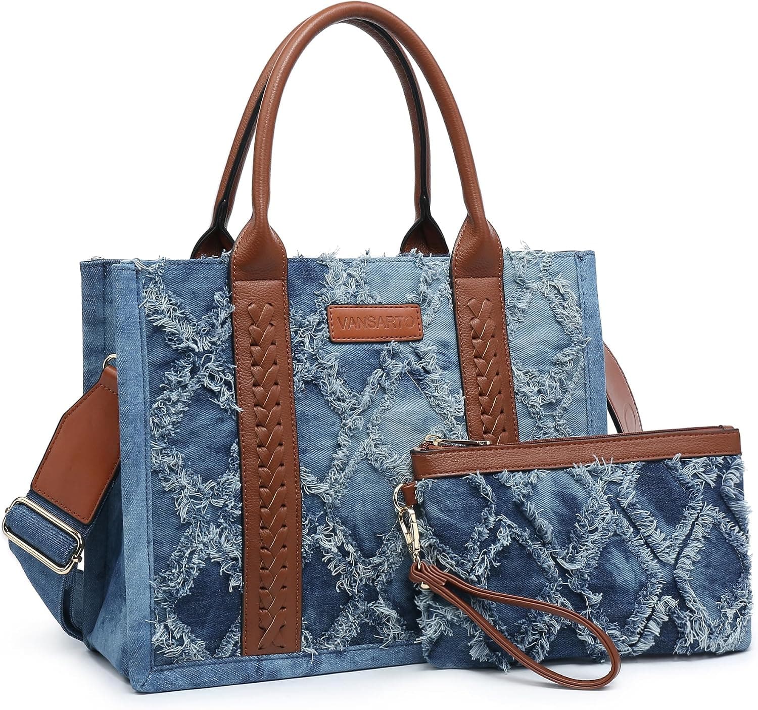 Blue denim top-handle handbag