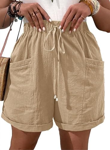 Light-beige plus-size drawstring shorts