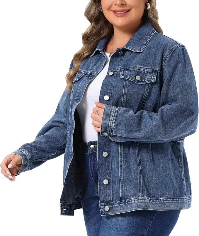 Plus-size washed denim jacket