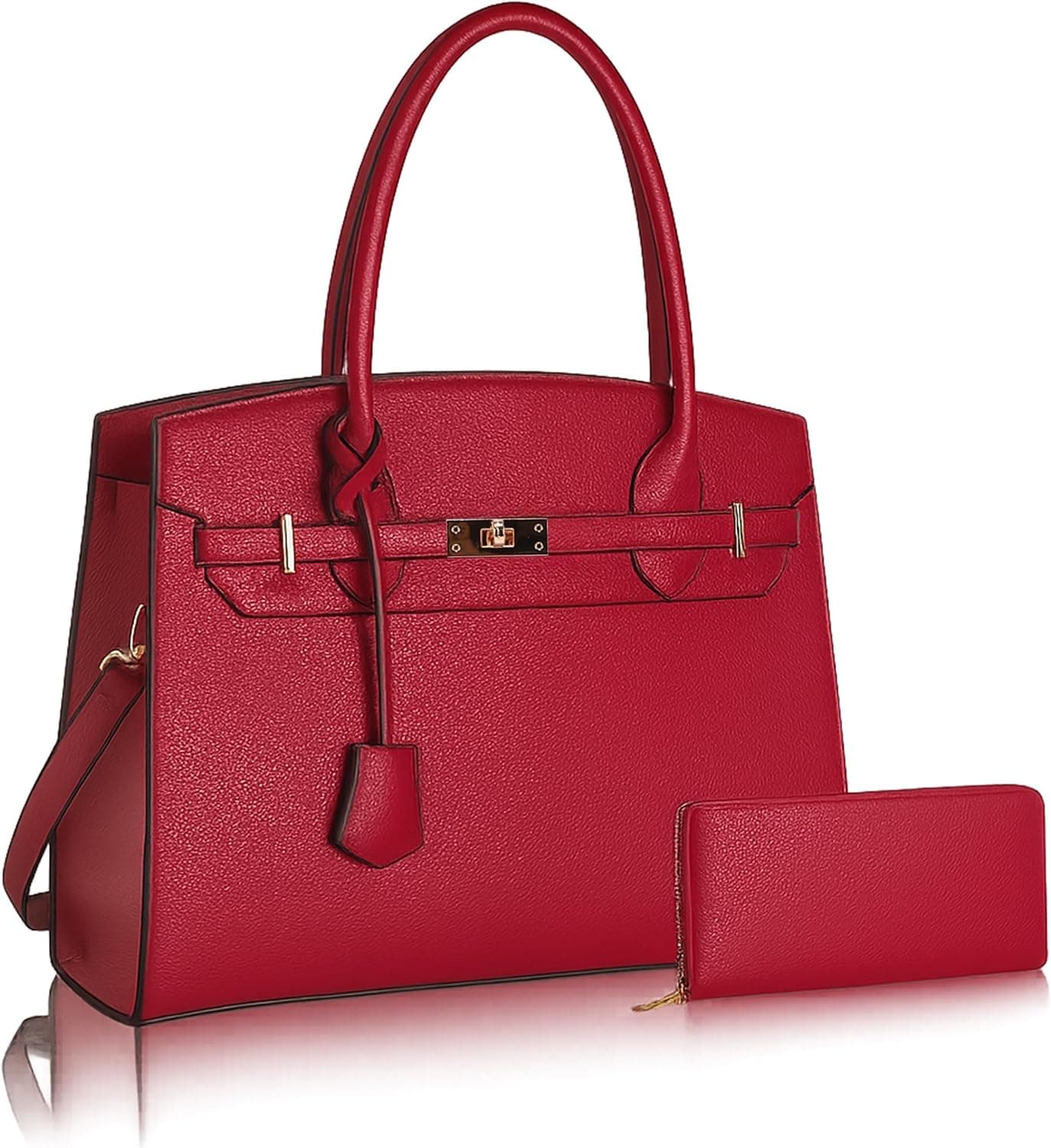 Red structured satchel handbag
