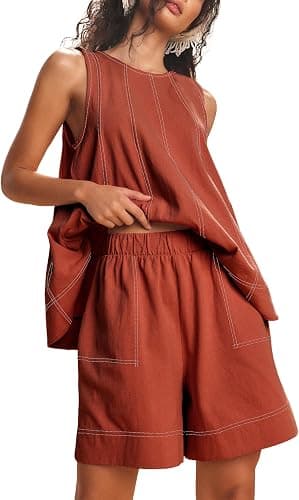 Rust sleeveless tank-and-shorts set