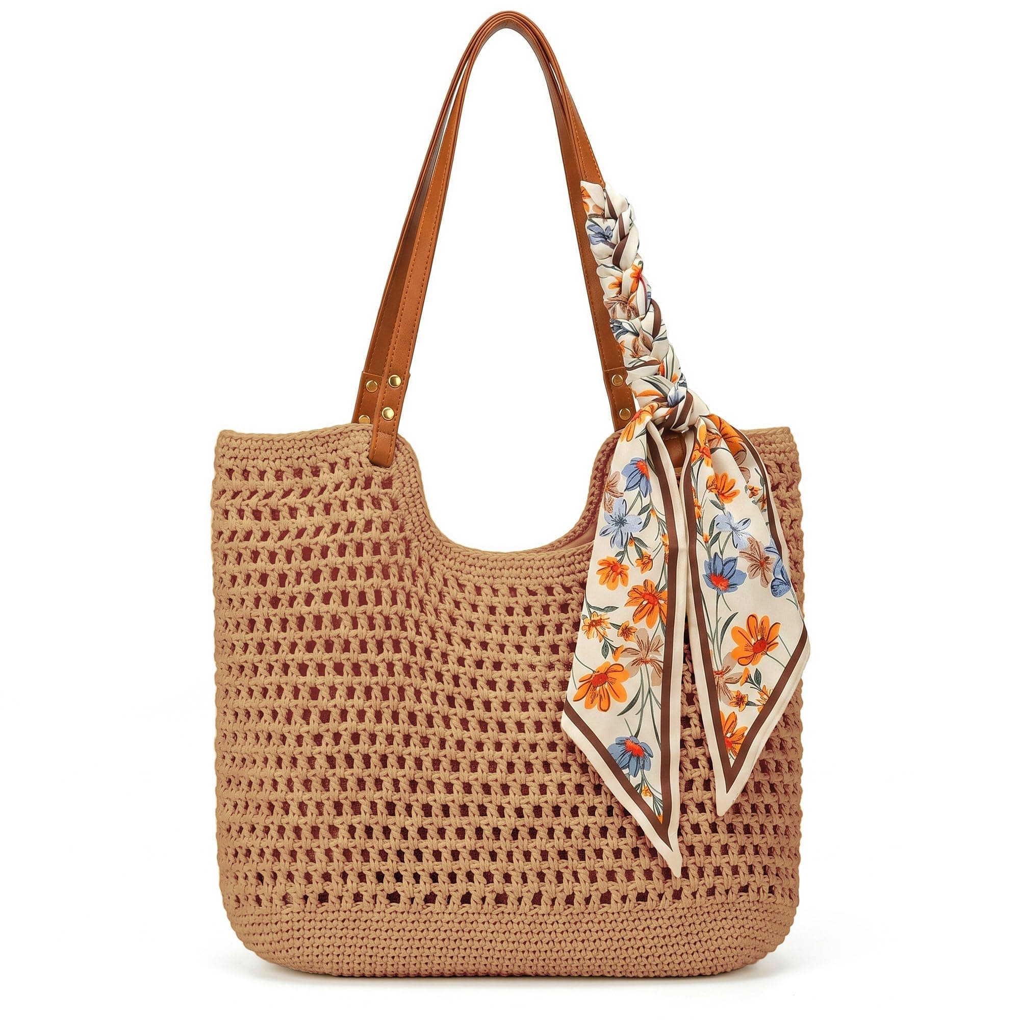 Brown woven straw tote bag