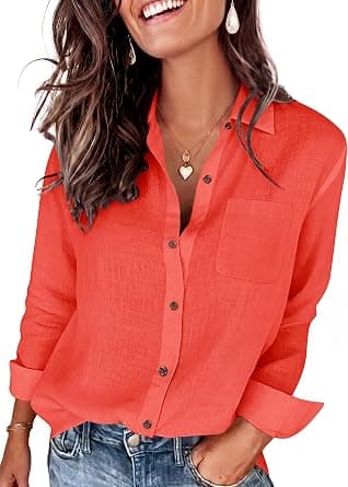 CUNLIN orange cotton-linen button-down shirt
