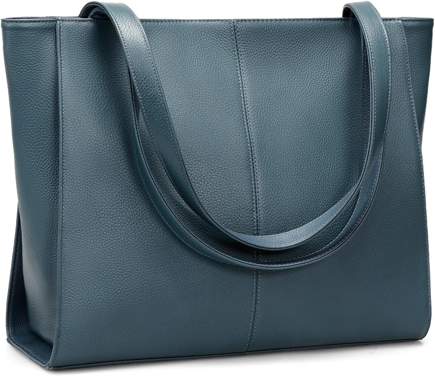 Teal-blue structured leather tote