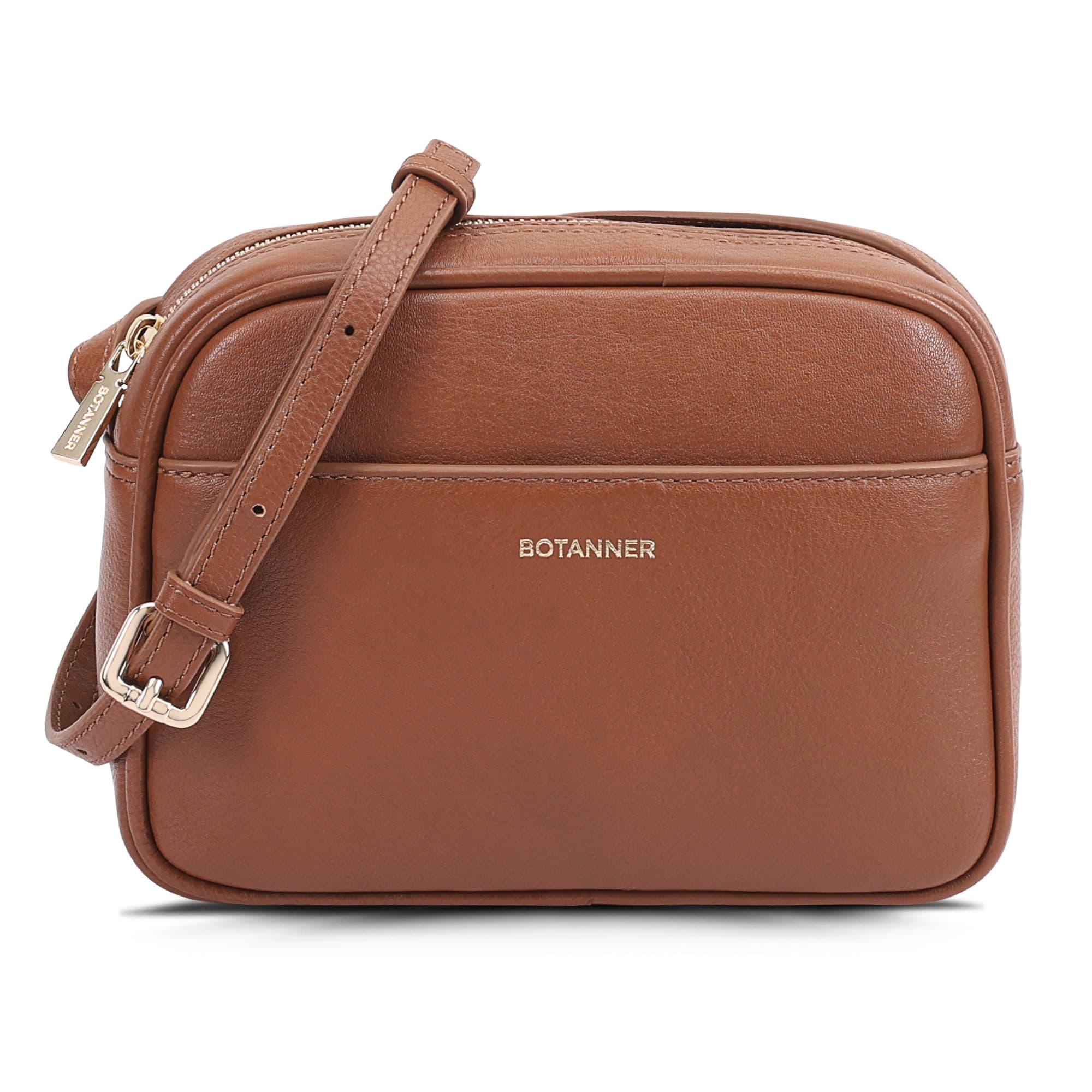 Tan genuine-leather crossbody bag