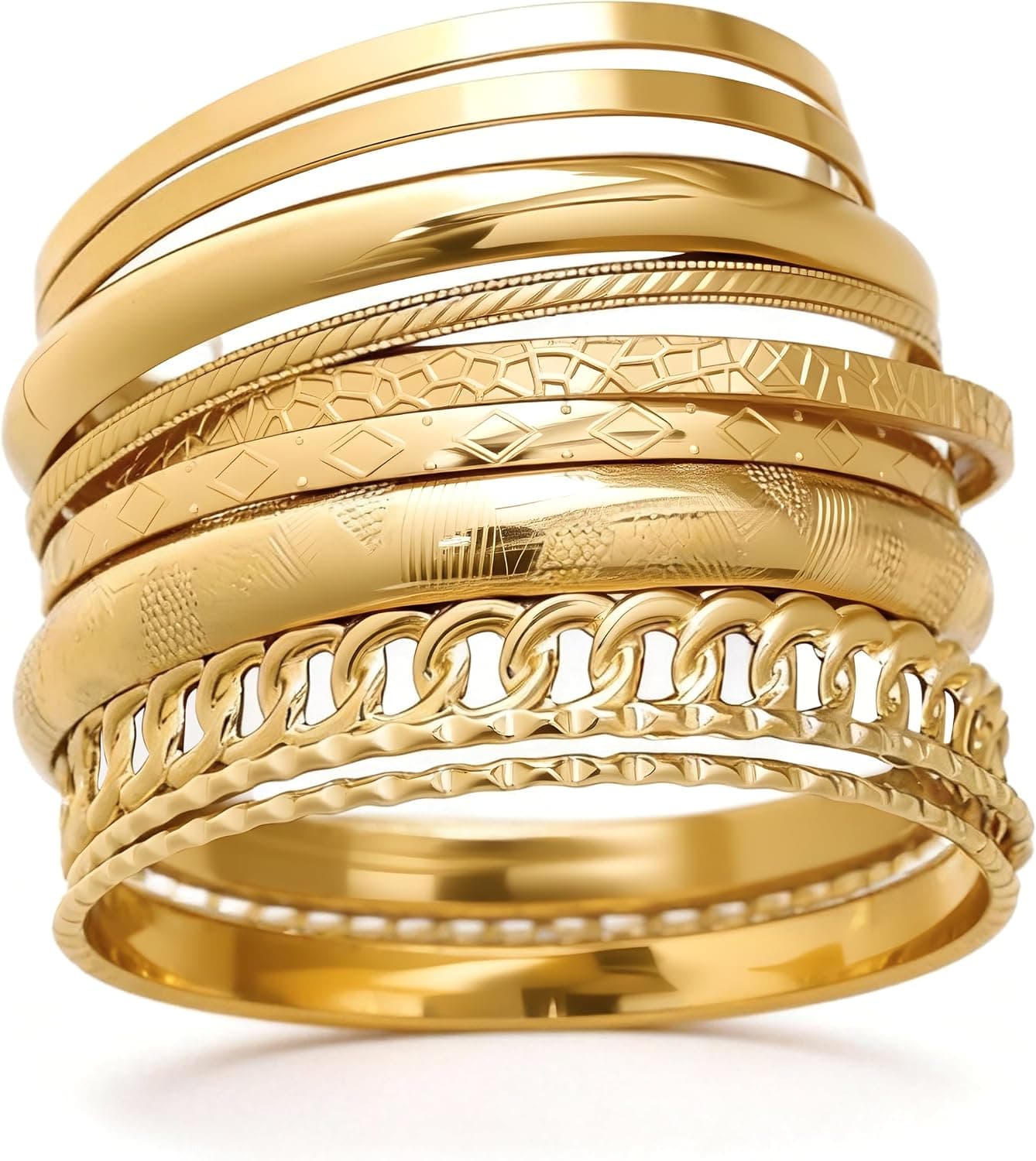 Gold stacked bangle bracelet set